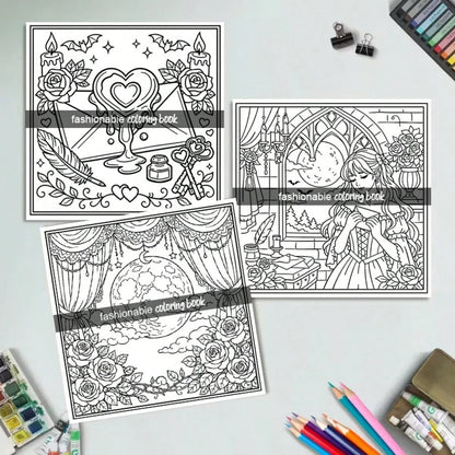 (Upgraded Luxury Edition, Thick Paper, 20.5 * 20.5cm) "Gothic Valentine's Day Coloring Page-25 Dark And Romantic Gothic Line Art Designs", Suitable For Couples And Families, Suitable For Parties, Val
