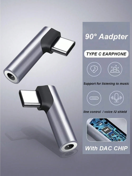 USB-C To 3.5mm Audio Adapter, USB-C To Headphone Jack AUX Adapter, Right Angle USB-C Headphone Adapter, Type-C Male To 3.5mm Female Headphone Jack, Compatible With All Type-C Devices:Compatible With I