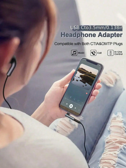 USB-C To 3.5mm Audio Adapter, USB-C To Headphone Jack AUX Adapter, Right Angle USB-C Headphone Adapter, Type-C Male To 3.5mm Female Headphone Jack, Compatible With All Type-C Devices:Compatible With I