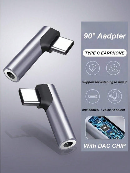 USB-C To 3.5mm Audio Adapter, USB-C To Headphone Jack AUX Adapter, Right Angle USB-C Headphone Adapter, Type-C Male To 3.5mm Female Headphone Jack, Compatible With All Type-C Devices:Compatible With I