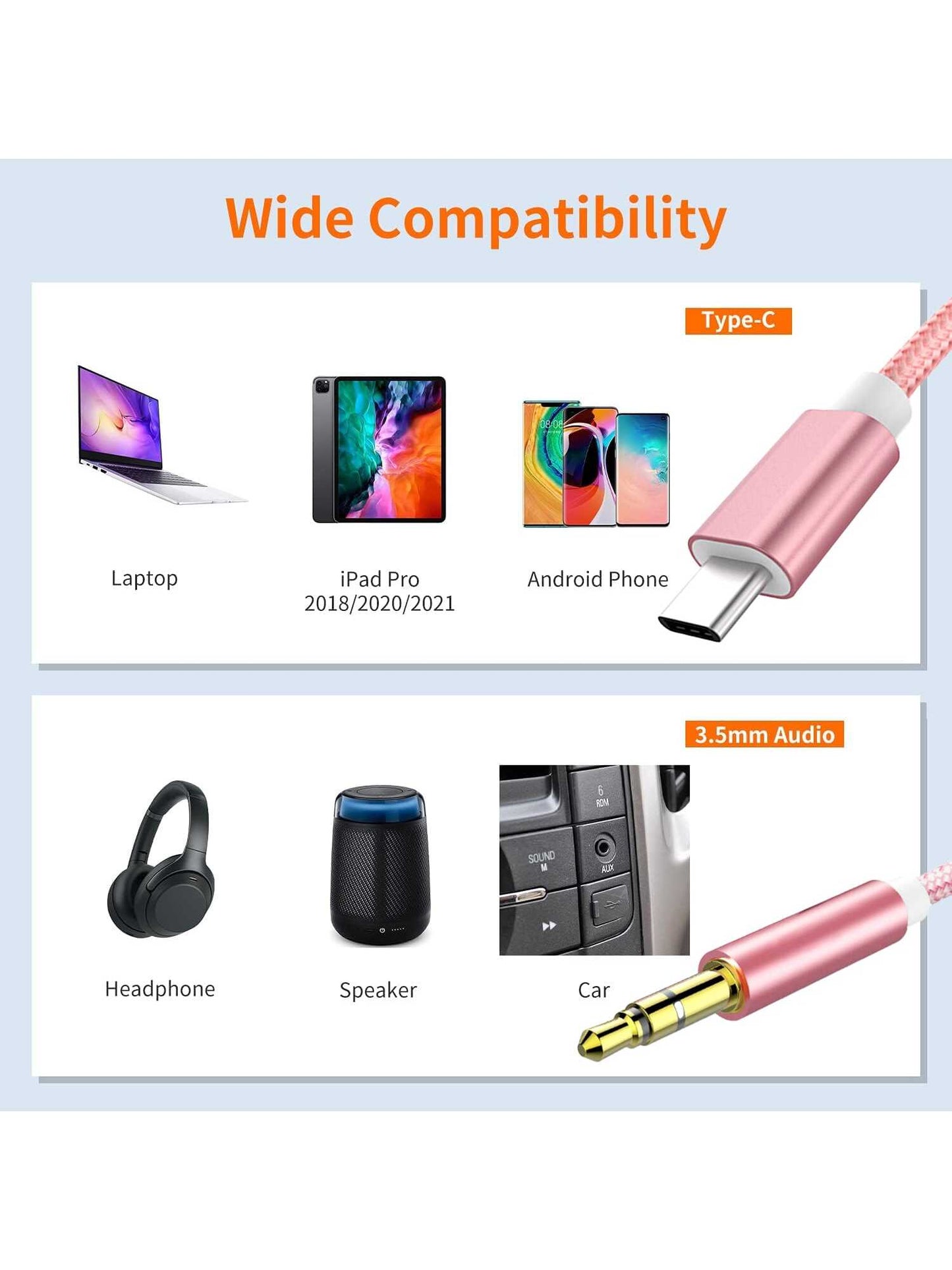 USB-C To Aux Cable 3.5ft, Type-C To 3.5mm Male Headphone Audio Jack Cord/Aux Jack Cable/3.5mm Headphone Car Stereo Cord For Car, Compatible With Compatibility Than Others USB C To 3.5mm Aux Cable Cor