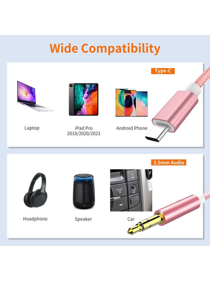 USB-C To Aux Cable 3.5ft, Type-C To 3.5mm Male Headphone Audio Jack Cord/Aux Jack Cable/3.5mm Headphone Car Stereo Cord For Car, Compatible With Compatibility Than Others USB C To 3.5mm Aux Cable Cor