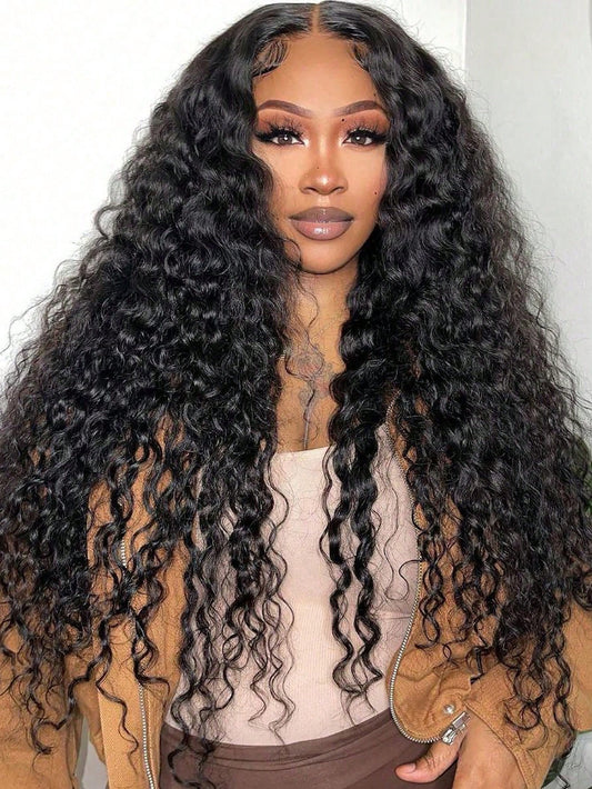 Uveous 40 Inch Curly 5x5 HD Transparent Lace Closure Wigs Human Hair 5x5 13x4 Deep Wave Put On And Go Glueless Wigs Pre Plucked Pre Cut Lace Wig For Women 200% Deep Curly Closure Wig Nautural Black H