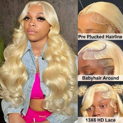 Uveous 613 Blonde Honey Blonde Brazilian Body Wave Human Hair Wig 13x4 13x6 HD Lace Front Wig 200% Density 5x5 Glueless Wig Transparent Lace Pre Plucked Natural Black Body Wave Human Hair Wig Natural