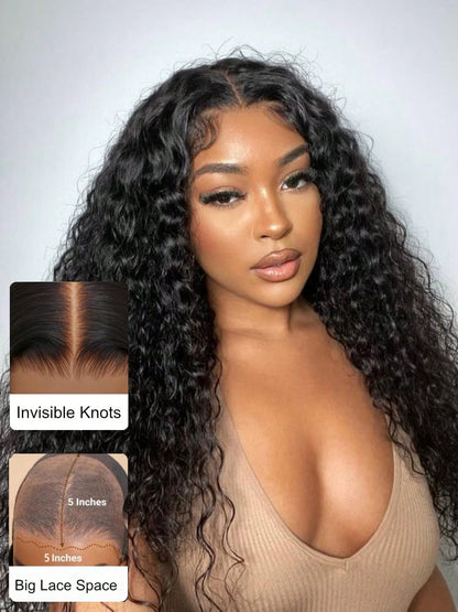 Uveous Human Hair Wigs Water Wave 5x5 Lace Bye Bye Knots Glueless Wigs Human Hair Pre Plucked Pre Cut With Baby Hair Put On And Go Wigs 20 Inches