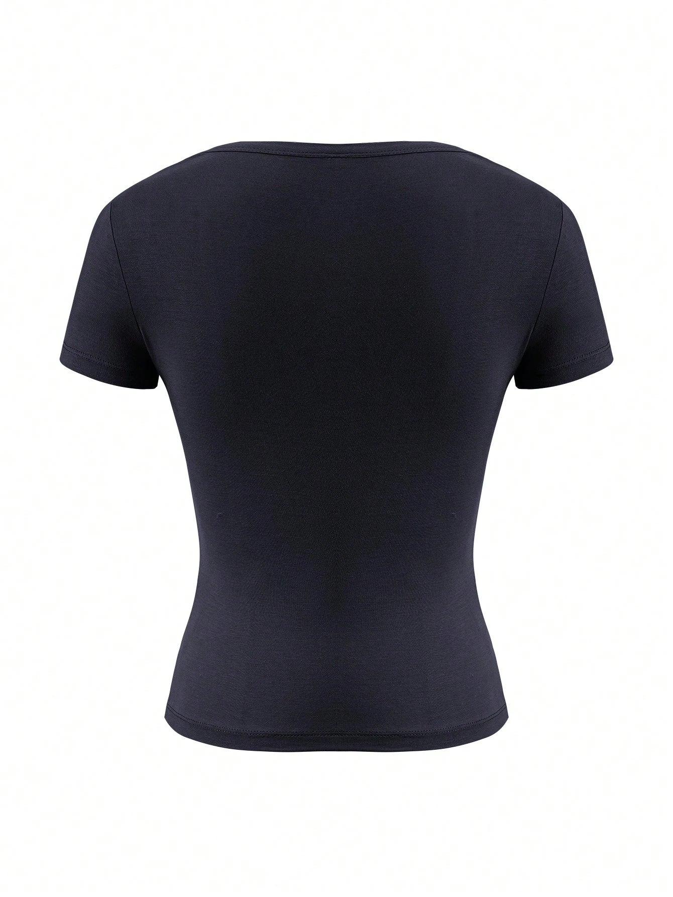 Vaiaye Women's Solid Color V-Neck Short Sleeve Sexy Fitted Y2K Style T-Shirt, Suitable For Daily Wear Casual Black Summer