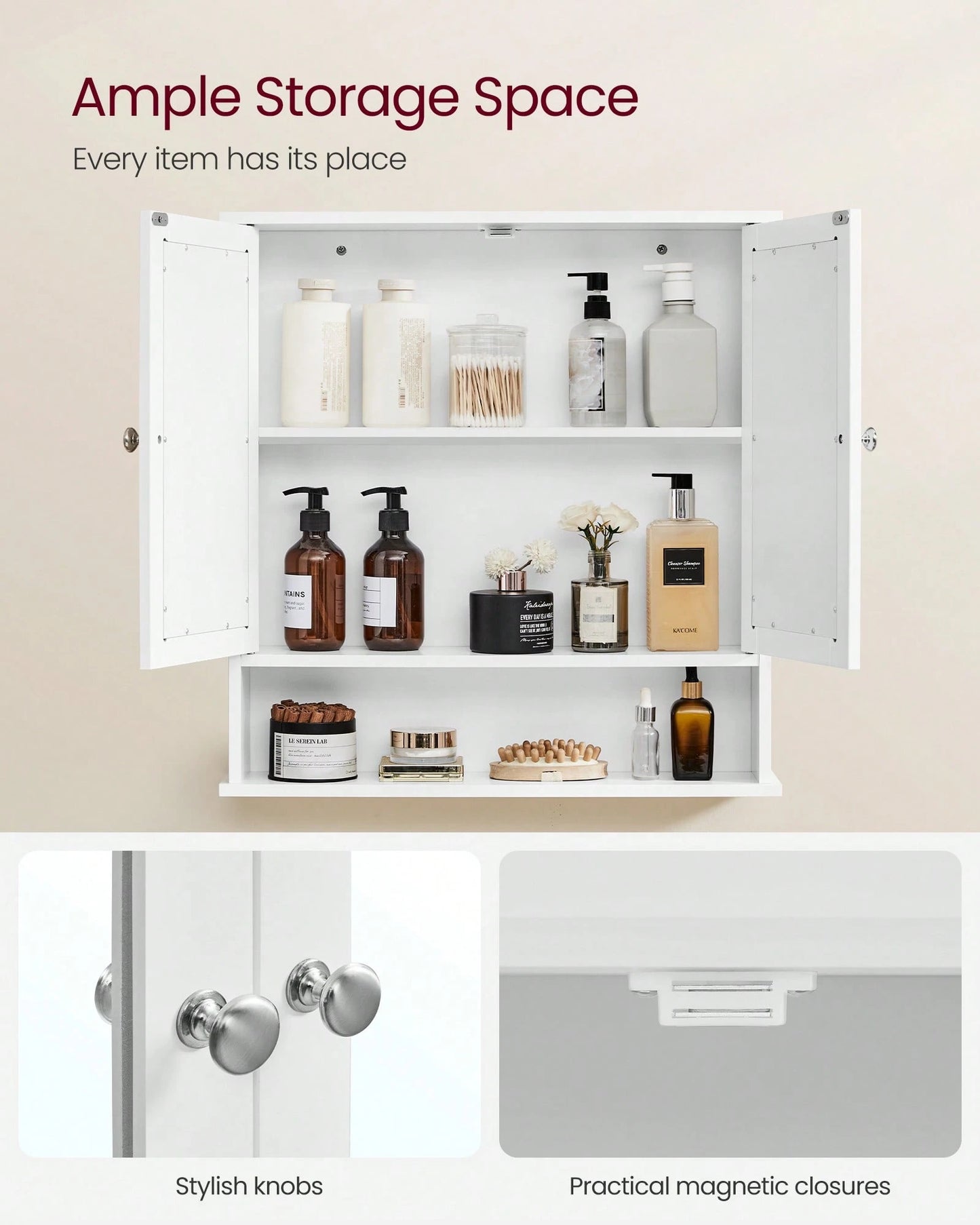 VASAGLE Bathroom Cabinet With Mirror, Wall Cabinet With 2 Mirrored Doors, Adjustable Shelf, Open Compartment, Wall-Mounted, 5.1 X 22.2 X 23 Inches