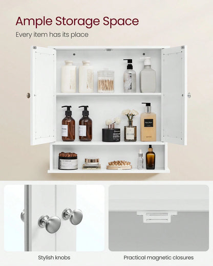VASAGLE Bathroom Cabinet With Mirror, Wall Cabinet With 2 Mirrored Doors, Adjustable Shelf, Open Compartment, Wall-Mounted, 5.1 X 22.2 X 23 Inches