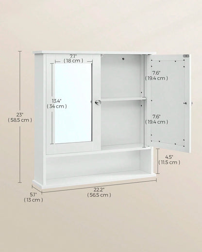 VASAGLE Bathroom Cabinet With Mirror, Wall Cabinet With 2 Mirrored Doors, Adjustable Shelf, Open Compartment, Wall-Mounted, 5.1 X 22.2 X 23 Inches