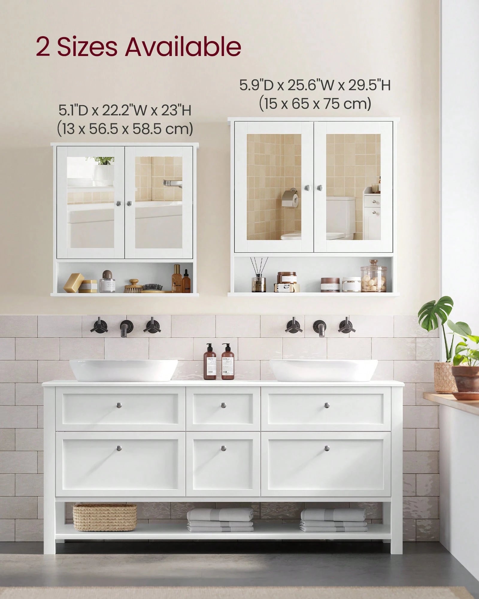 VASAGLE Bathroom Cabinet With Mirror, Wall Cabinet With 2 Mirrored Doors, Adjustable Shelf, Open Compartment, Wall-Mounted, 5.1 X 22.2 X 23 Inches