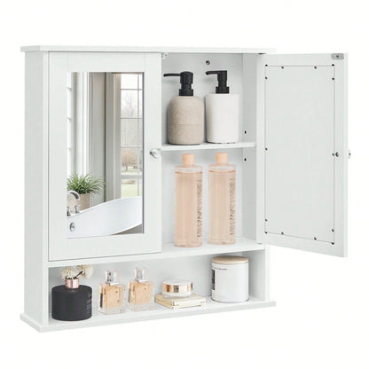 VASAGLE Bathroom Cabinet With Mirror, Wall Cabinet With 2 Mirrored Doors, Adjustable Shelf, Open Compartment, Wall-Mounted, 5.1 X 22.2 X 23 Inches