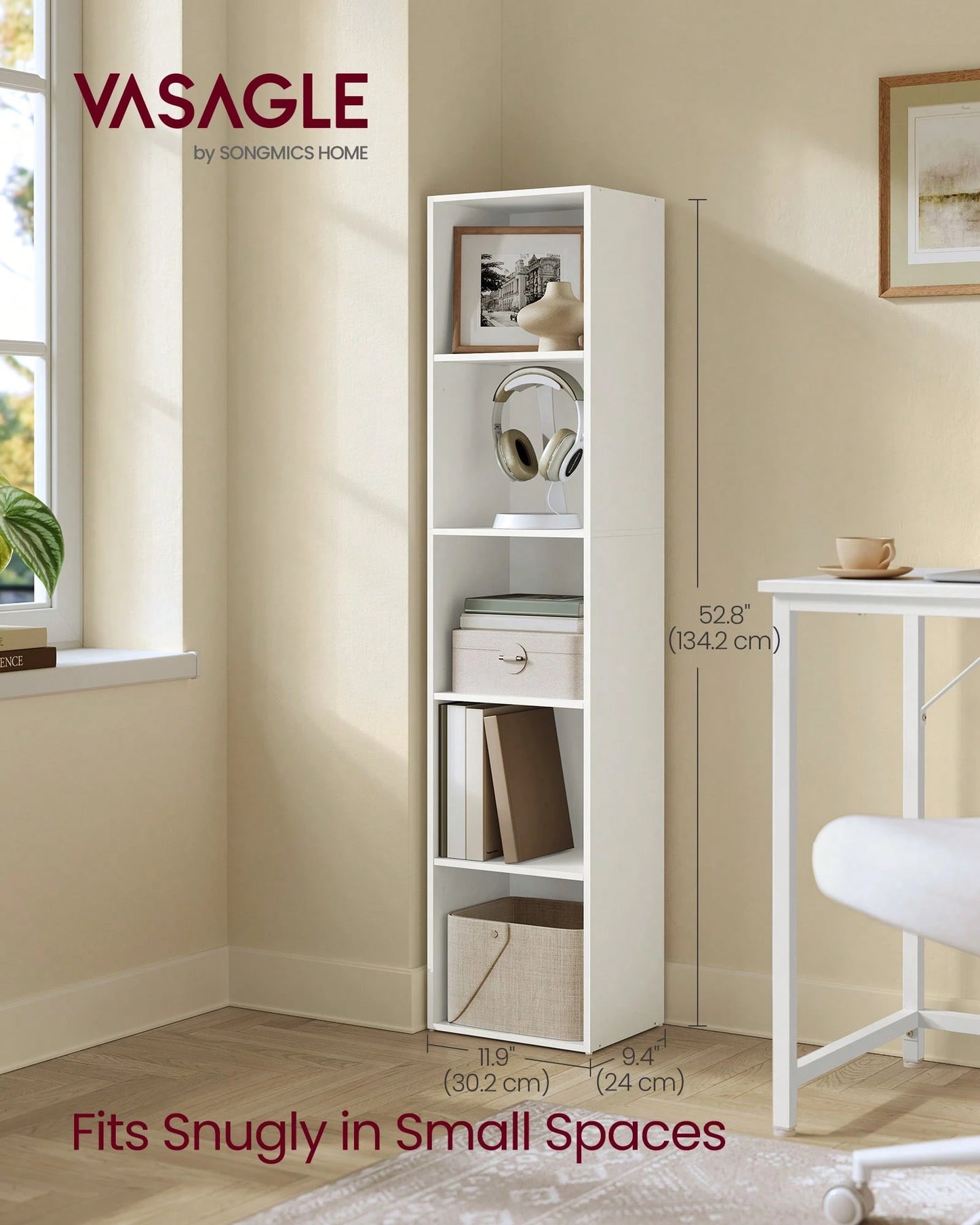VASAGLE Bookshelf, 5-Tier Bookcase, Book Shelf, Open Storage Shelf, 9.4 X 11.9 X 52.8 Inches, For Living Room, Home Office, Dinning Room