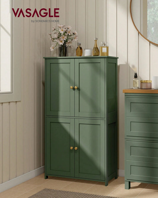 VASAGLE Floor Storage Cabinet, Shaker Cabinet With 2 Adjustable Shelves, 4 Doors, Tall Freestanding Organizer Unit, For Kitchen Bathroom Living Room