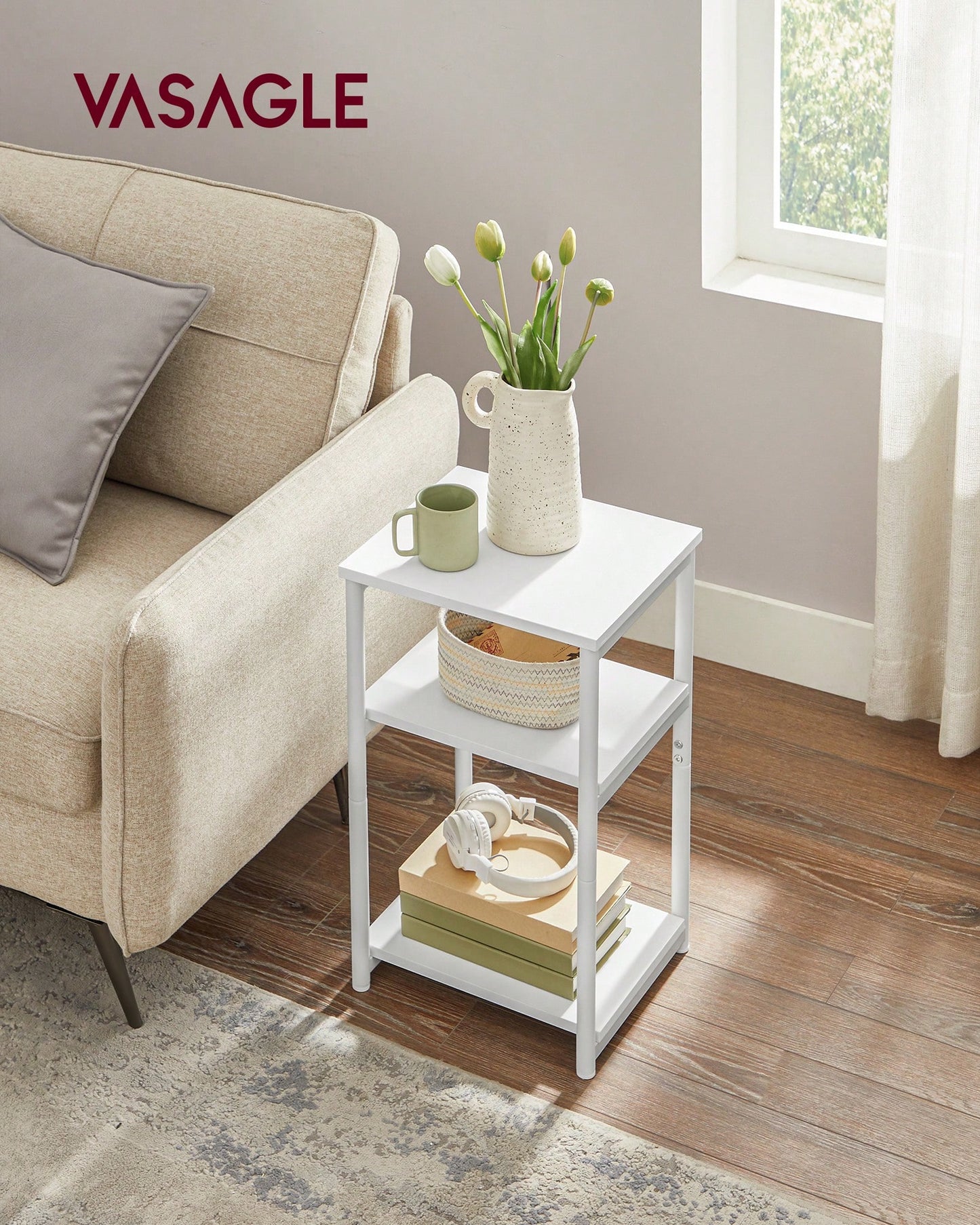 VASAGLE Side Table, Small End Table, Tall Nightstand For Living Room, Bedroom, Office, Bathroom, White