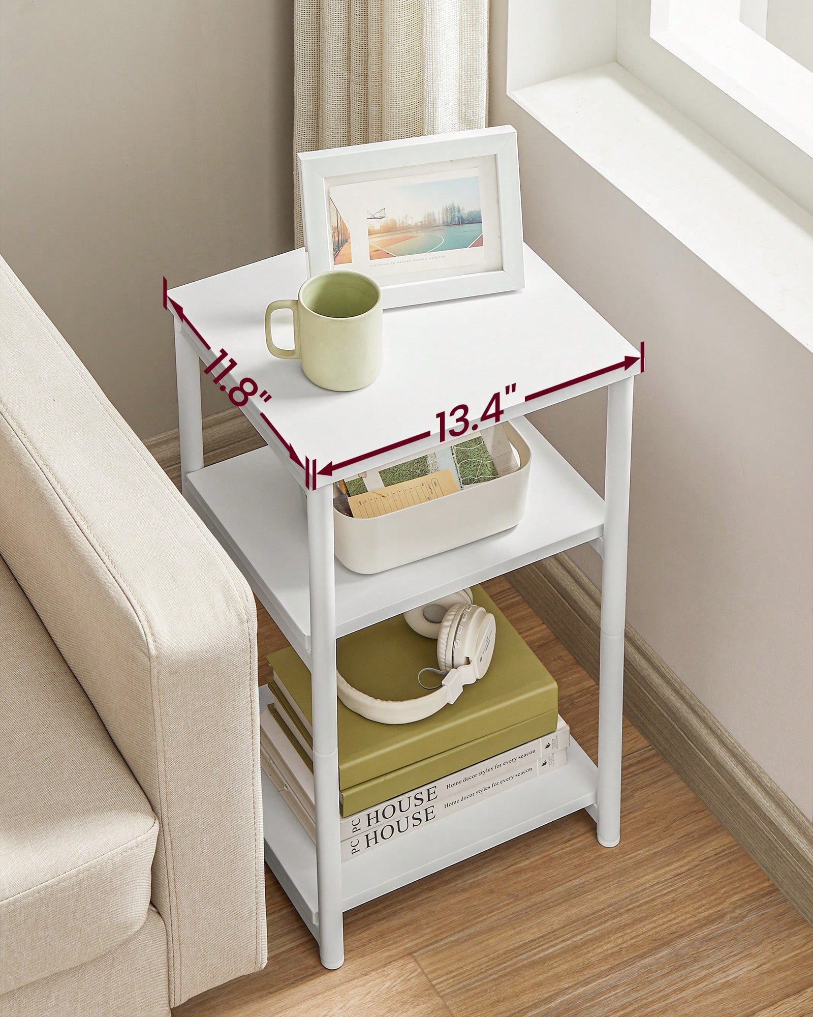 VASAGLE Side Table, Small End Table, Tall Nightstand For Living Room, Bedroom, Office, Bathroom, White