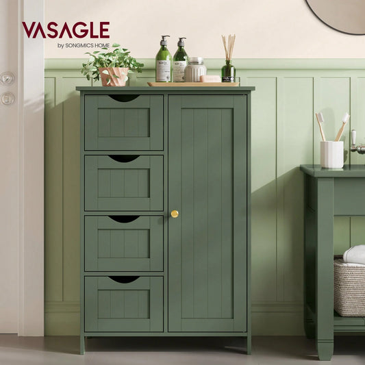 VASAGLE Storage Cabinet With Drawers, Freestanding Floor Cabinet With Door, 11.8 X 21.7 X 32.3 Inches, Adjustable Shelf, For Bathroom, Living Room, Kitchen