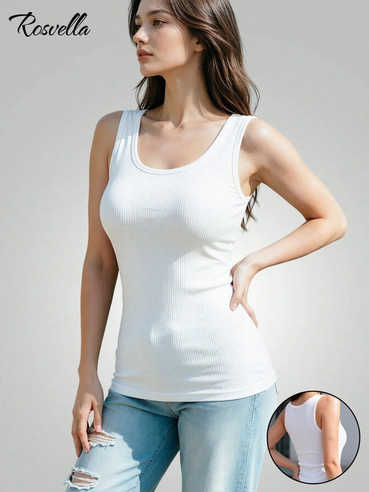 Versatile U-Neck White Sexy Minimalist Sexy Style Tank Top, Slim Fit, Breathable, Women's Outerwear/Innerwear, Back Strap, Fashion Pullover, Casual Short Length, No Padding, Base Layer Top