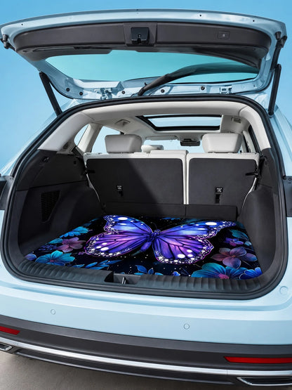 Vibrant Purple Butterfly Floral Print Car Trunk Mat, Universal Non-Slip Wear-Resistant Washable Cargo Liner, Pet-Friendly Trunk Protector, Fashionable Car Interior Accessory, Suitable For All Car Mode