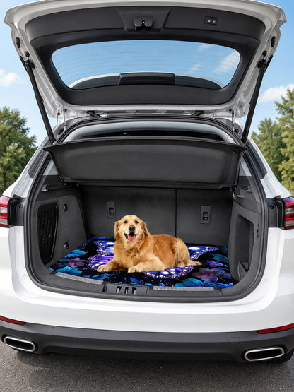 Vibrant Purple Butterfly Floral Print Car Trunk Mat, Universal Non-Slip Wear-Resistant Washable Cargo Liner, Pet-Friendly Trunk Protector, Fashionable Car Interior Accessory, Suitable For All Car Mode