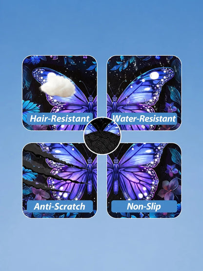 Vibrant Purple Butterfly Floral Print Car Trunk Mat, Universal Non-Slip Wear-Resistant Washable Cargo Liner, Pet-Friendly Trunk Protector, Fashionable Car Interior Accessory, Suitable For All Car Mode