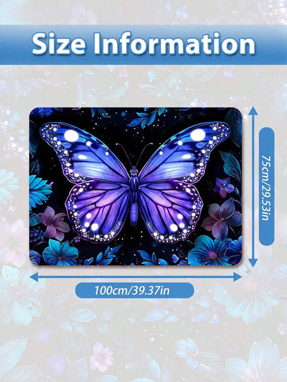 Vibrant Purple Butterfly Floral Print Car Trunk Mat, Universal Non-Slip Wear-Resistant Washable Cargo Liner, Pet-Friendly Trunk Protector, Fashionable Car Interior Accessory, Suitable For All Car Mode