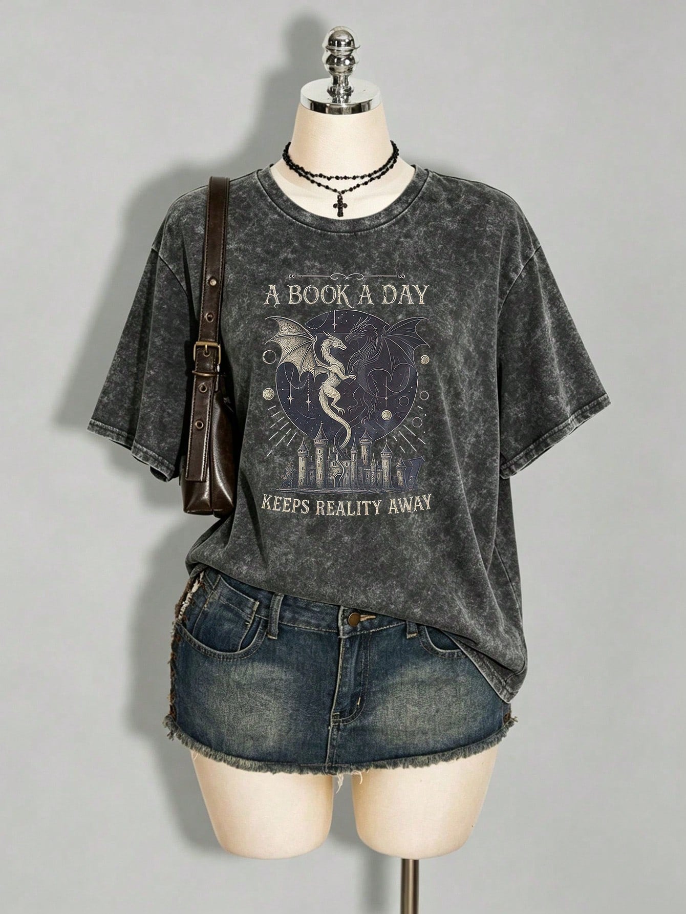 Vintage Book Lover "Book Of The Day" Text Print Short Sleeve T-Shirt, Niche Design Top, Plus Size Women's Casual Cotton T-Shirt Black Summer