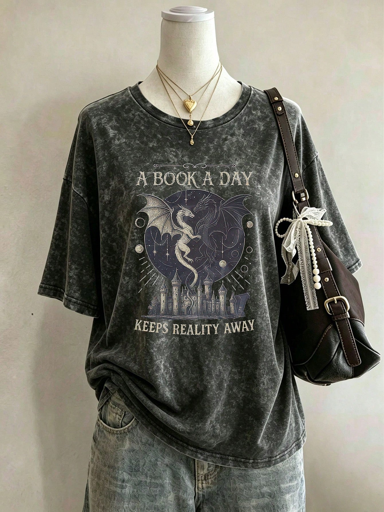 Vintage Book Lover "Book Of The Day" Text Print Short Sleeve T-Shirt, Niche Design Top, Plus Size Women's Casual Cotton T-Shirt Black Summer