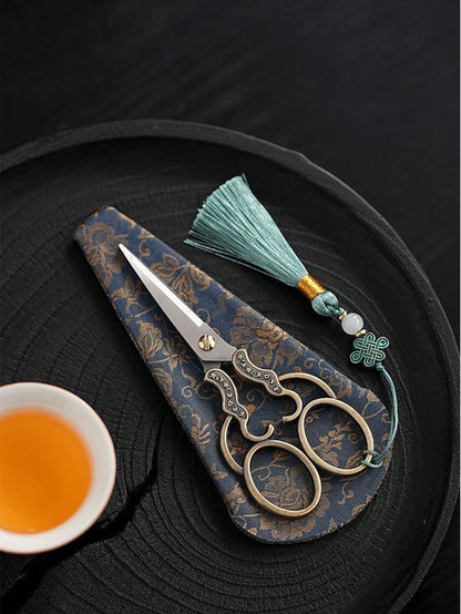 Vintage Copper-Plated Stainless Steel Scissors, With Storage Bag, Suitable For Thread Cutting, Embroidery And Sewing Crafts, Sewing Accessories, Craft Scissors, Beauty Tools Retro Small Scissors