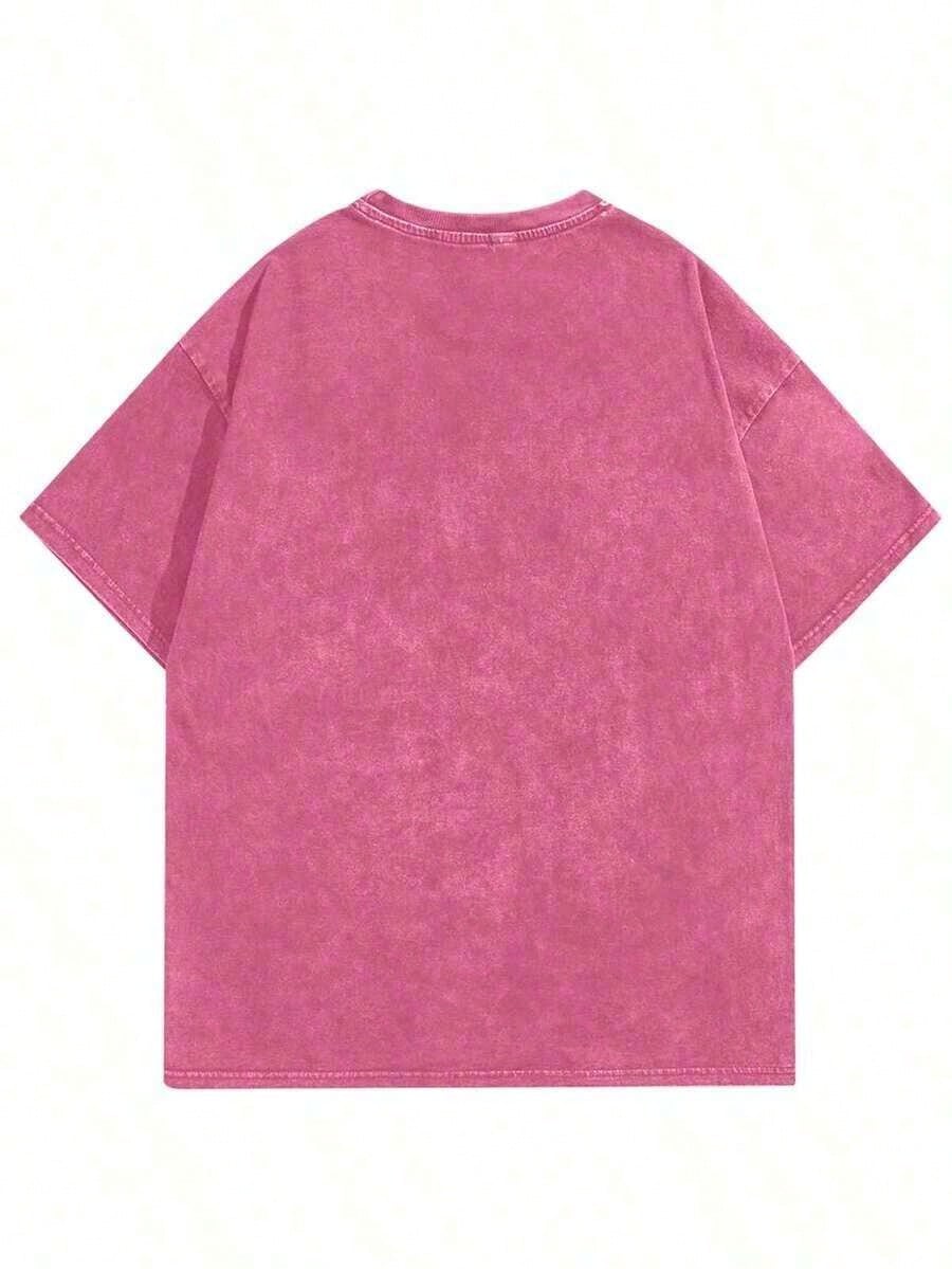 Vintage Washed Unisex Rose Pattern Vintage Washed Cotton T-Hirt, Pink Ummer Tops Free People Inspired Clothes Graphic Tees Women Vestidos Elegantes