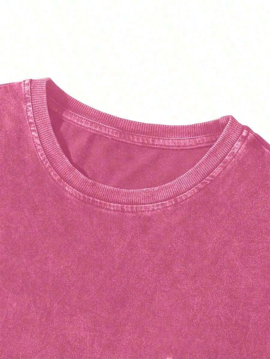 Vintage Washed Unisex Rose Pattern Vintage Washed Cotton T-Hirt, Pink Ummer Tops Free People Inspired Clothes Graphic Tees Women Vestidos Elegantes