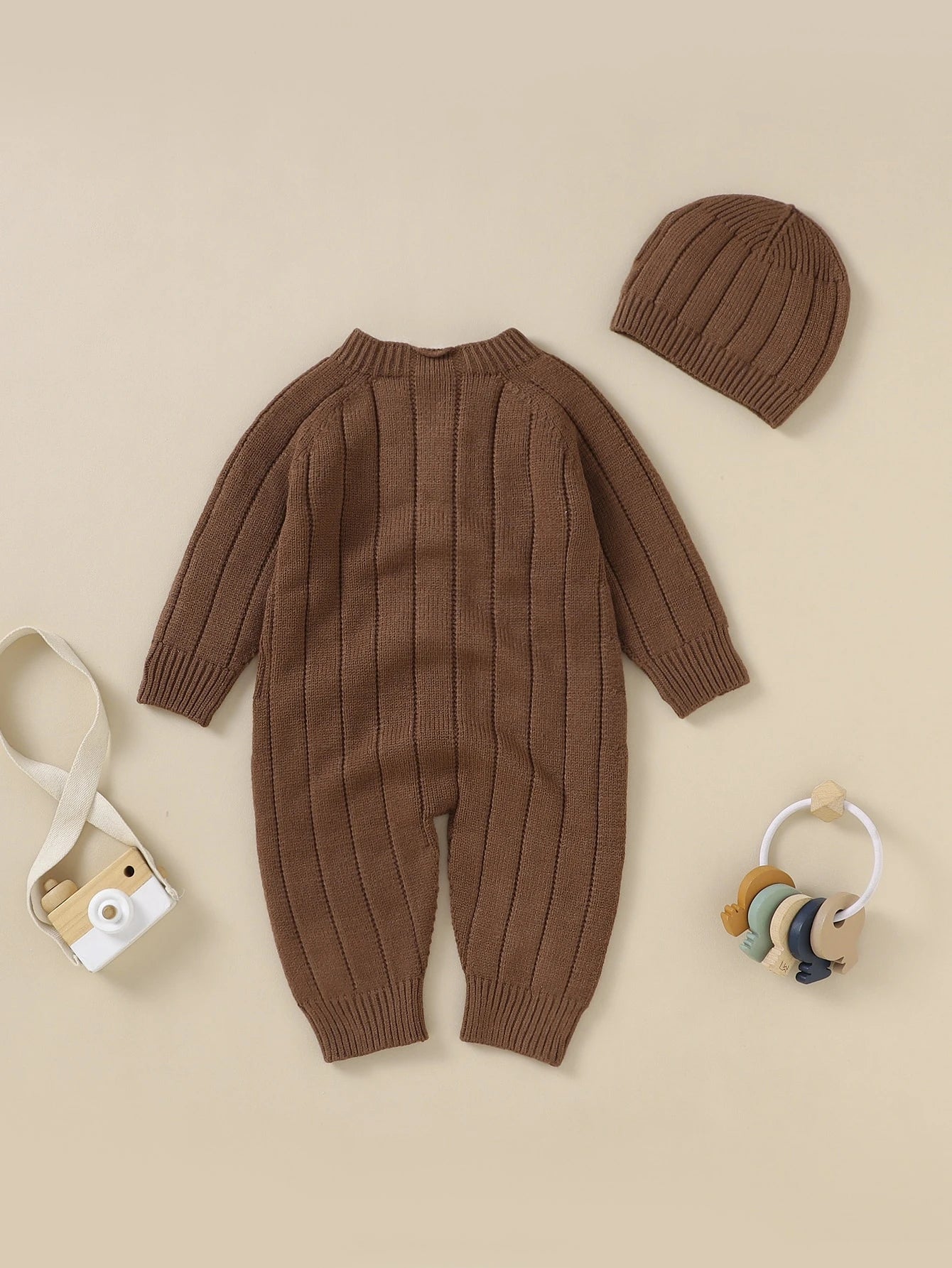 Vintaside Kids Baby Boy Button Front Raglan Sleeve Knit Jumpsuit & Hat