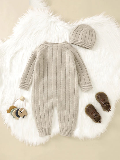 Vintaside Kids Baby Boy Button Front Raglan Sleeve Knit Jumpsuit & Hat