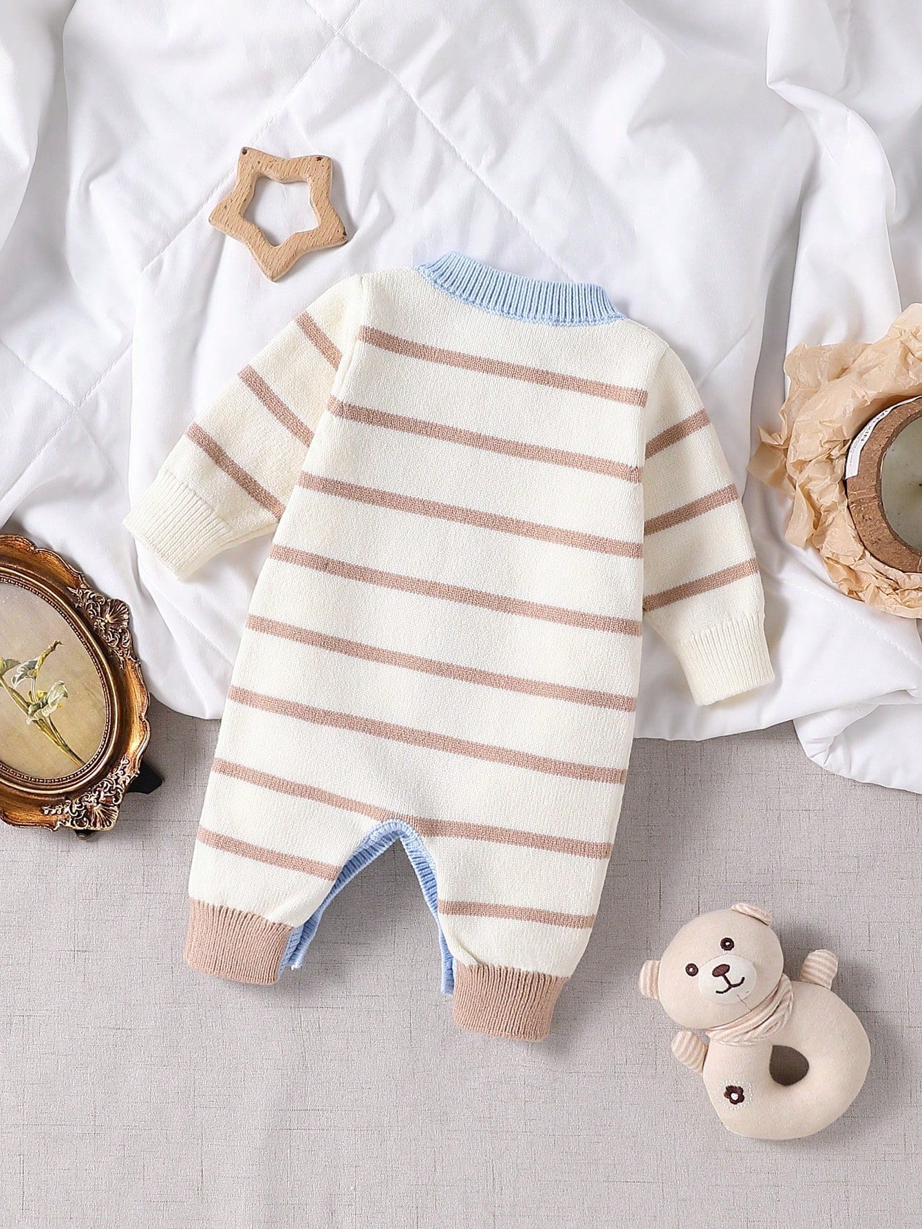 Vintaside Kids Baby Boy Cute White Autumn Colorblock Striped Knitted Jumpsuit,Newborn Unisex Baby Clothes For Holiday Fashionable Versatile Infant Romper Clothing