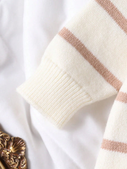 Vintaside Kids Baby Boy Cute White Autumn Colorblock Striped Knitted Jumpsuit,Newborn Unisex Baby Clothes For Holiday Fashionable Versatile Infant Romper Clothing