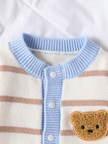 Vintaside Kids Baby Boy Cute White Autumn Colorblock Striped Knitted Jumpsuit,Newborn Unisex Baby Clothes For Holiday Fashionable Versatile Infant Romper Clothing