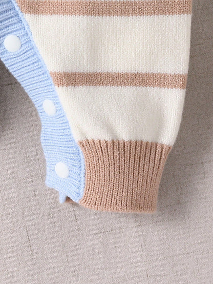 Vintaside Kids Baby Boy Cute White Autumn Colorblock Striped Knitted Jumpsuit,Newborn Unisex Baby Clothes For Holiday Fashionable Versatile Infant Romper Clothing