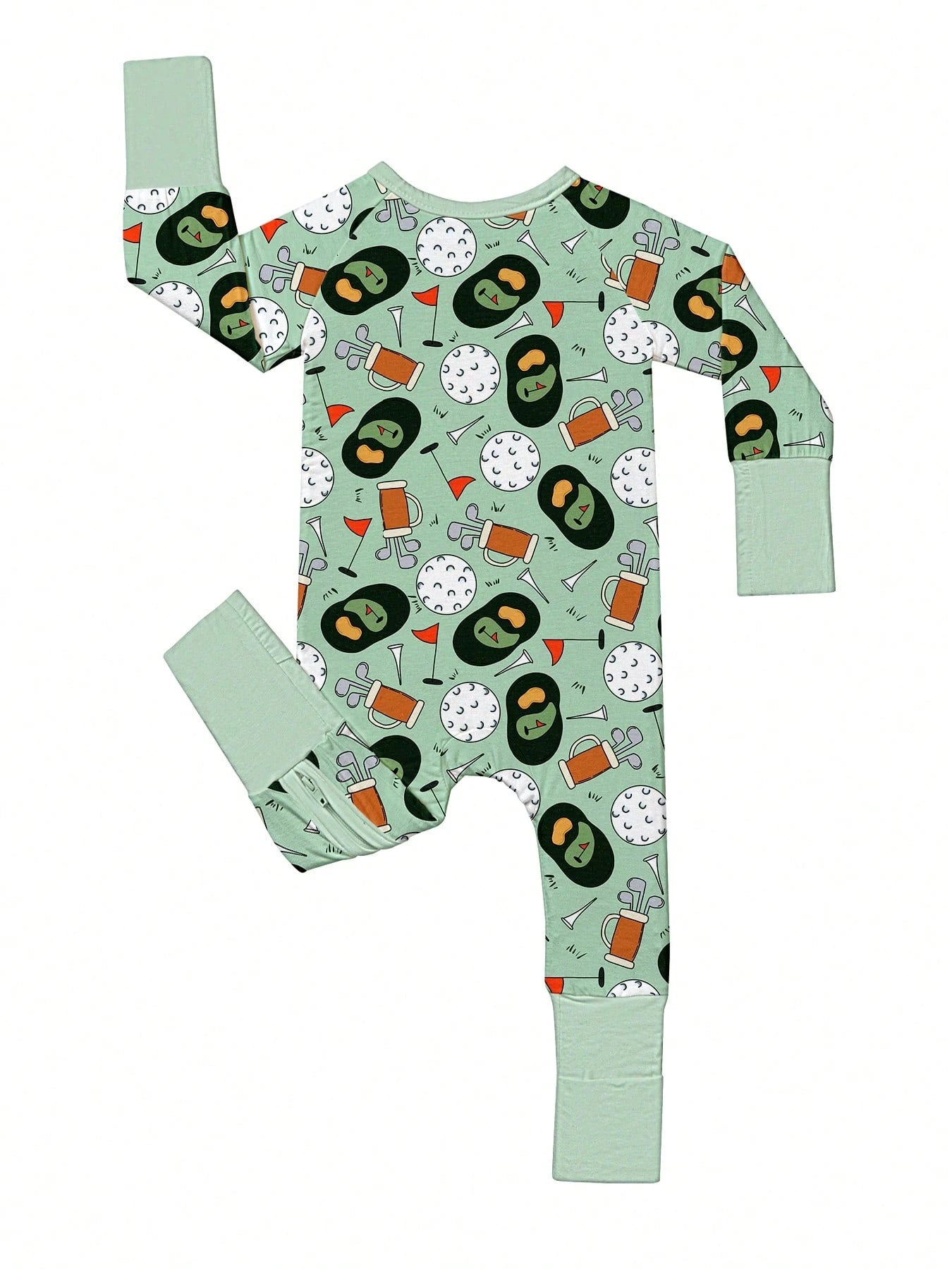 VISIKIDS Baby Bamboo Viscose Golf & Avocado Print Long Sleeve 2-Way Zip Up Romper, One Piece Outfit For Newborn Infants 0-24M, Sage Green