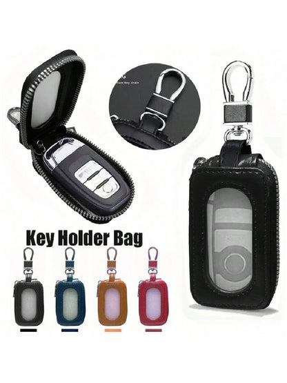 Visual Mirror Window Car Key Protector Bag Leather Key Holder Mini Auto Key Pocket Case PU Leather Keyring Wallet Zip Bag Car Key Holder Car Key Ring Christmas Gift Bridesmaid Gifts Funny Gift Teacher