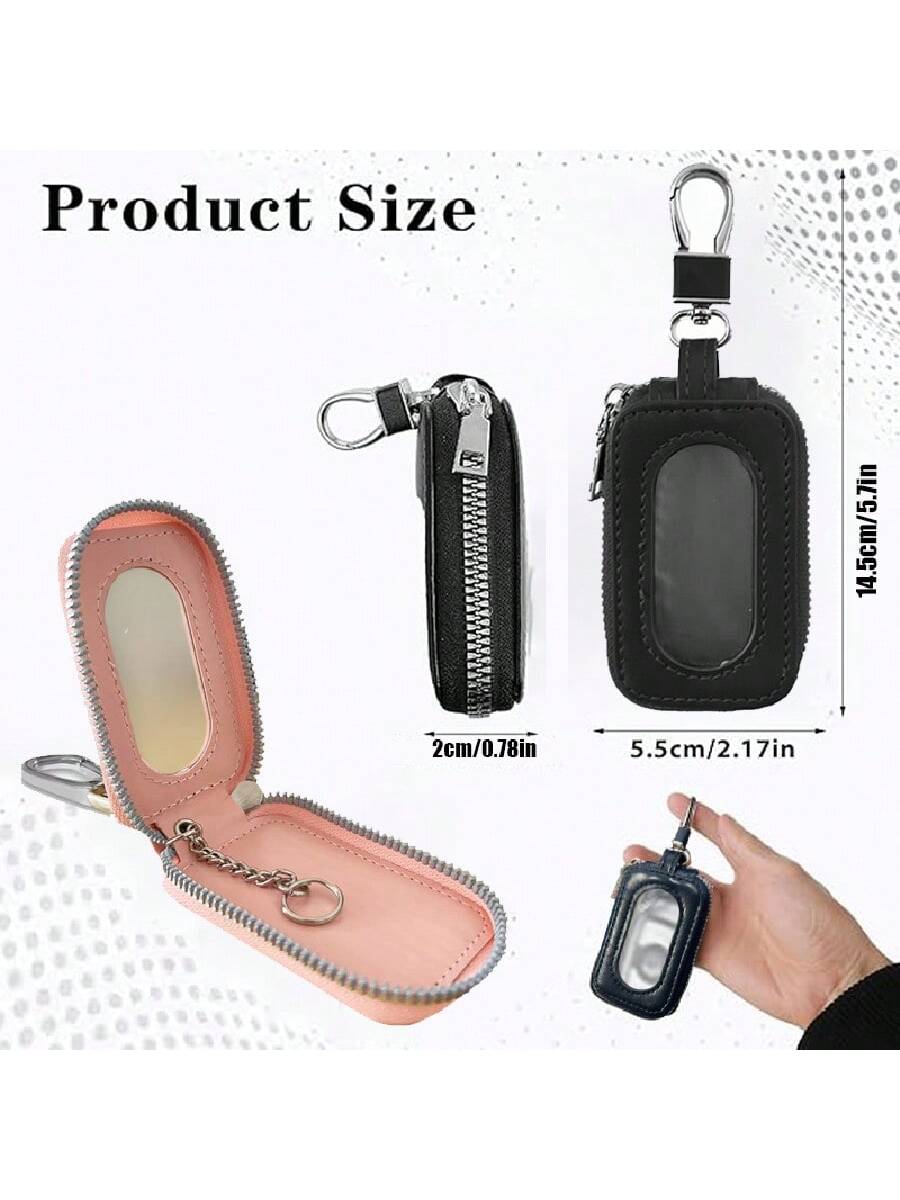 Visual Mirror Window Car Key Protector Bag Leather Key Holder Mini Auto Key Pocket Case PU Leather Keyring Wallet Zip Bag Car Key Holder Car Key Ring Christmas Gift Bridesmaid Gifts Funny Gift Teacher