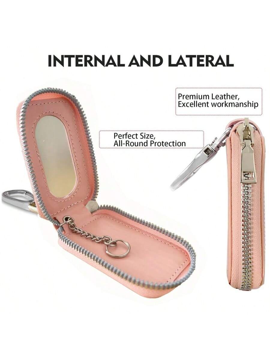Visual Mirror Window Car Key Protector Bag Leather Key Holder Mini Auto Key Pocket Case PU Leather Keyring Wallet Zip Bag Car Key Holder Car Key Ring Christmas Gift Bridesmaid Gifts Funny Gift Teacher