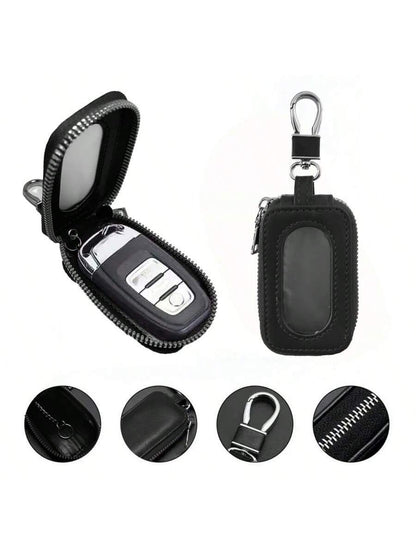 Visual Mirror Window Car Key Protector Bag Leather Key Holder Mini Auto Key Pocket Case PU Leather Keyring Wallet Zip Bag Car Key Holder Car Key Ring Christmas Gift Bridesmaid Gifts Funny Gift Teacher