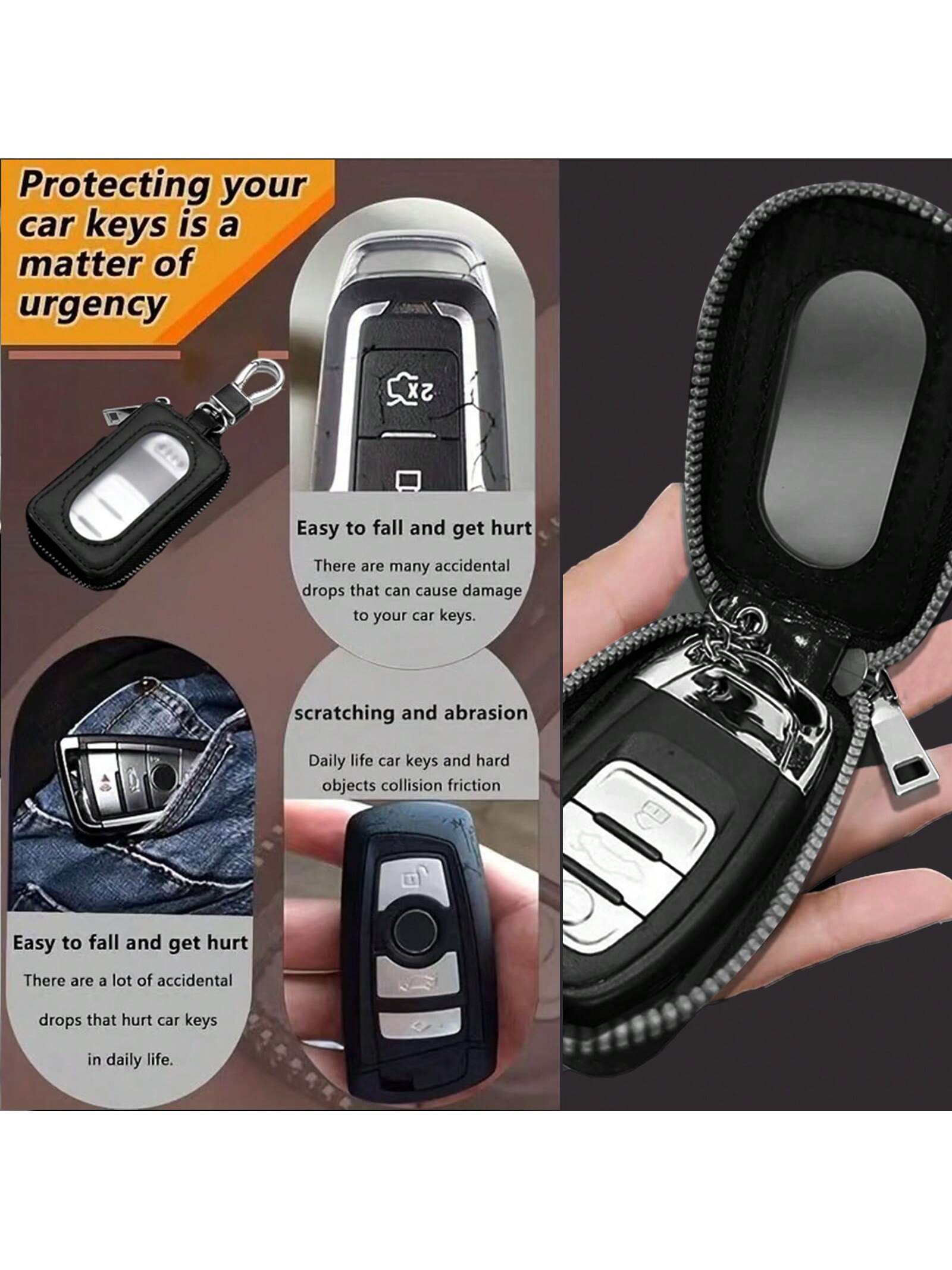 Visual Mirror Window Car Key Protector Bag Leather Key Holder Mini Auto Key Pocket Case PU Leather Keyring Wallet Zip Bag Car Key Holder Car Key Ring Christmas Gift Bridesmaid Gifts Funny Gift Teacher