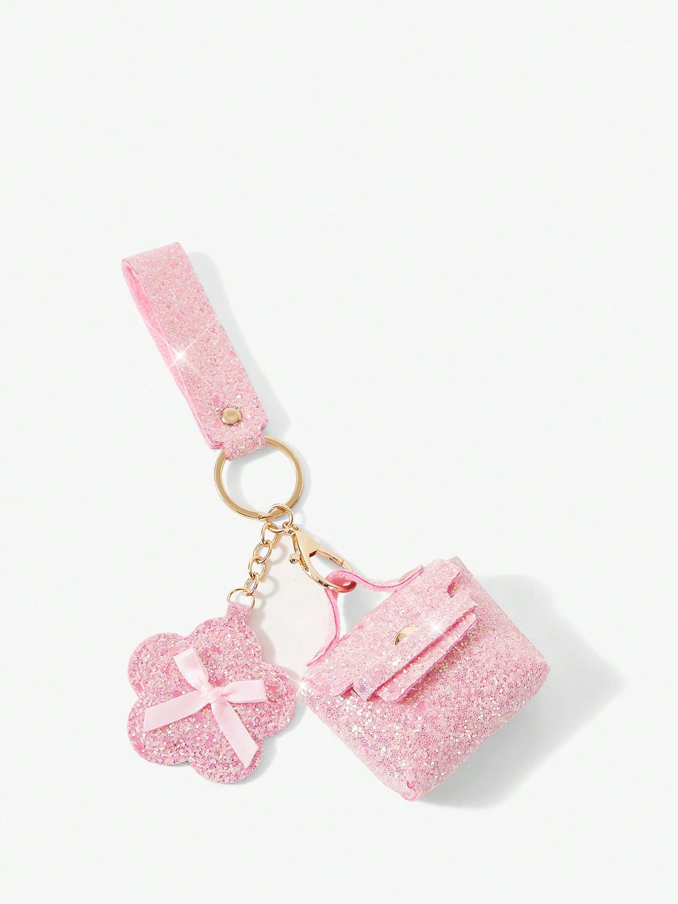 Viva Strut Ladies Fashionable Sweet Cool Spice Girl Shiny Headphone Bag Pendant Small Mirror Mini Bag Keychain Korean Version Pendant Bag Storage Glitter Pendant