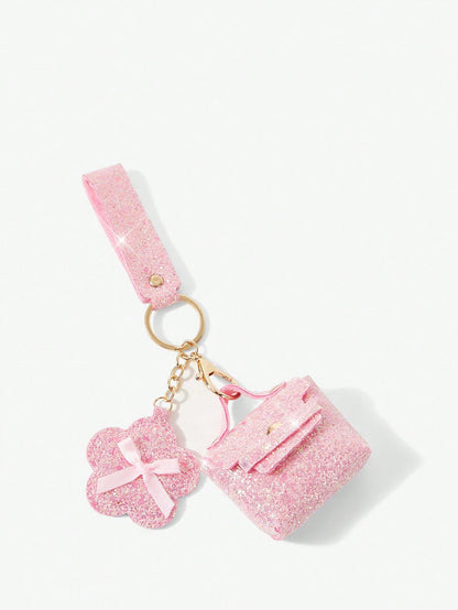 Viva Strut Ladies Fashionable Sweet Cool Spice Girl Shiny Headphone Bag Pendant Small Mirror Mini Bag Keychain Korean Version Pendant Bag Storage Glitter Pendant