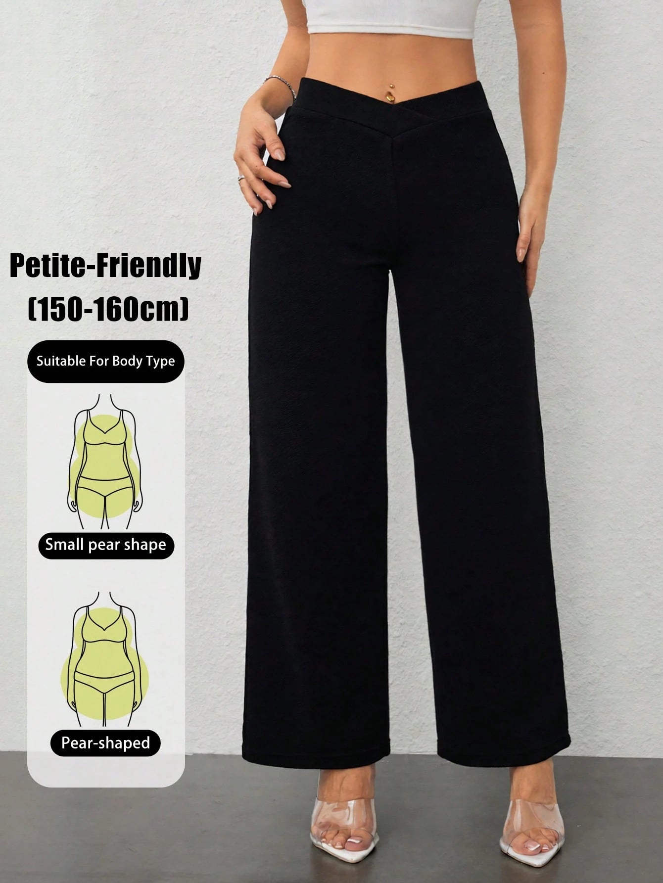 Vivamere Women's Casual Elegant Waist Cross Fit Straight Pants,Petite Women