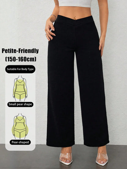 Vivamere Women's Casual Elegant Waist Cross Fit Straight Pants,Petite Women