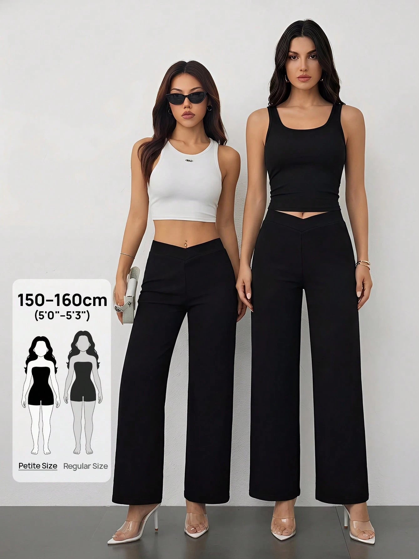 Vivamere Women's Casual Elegant Waist Cross Fit Straight Pants,Petite Women
