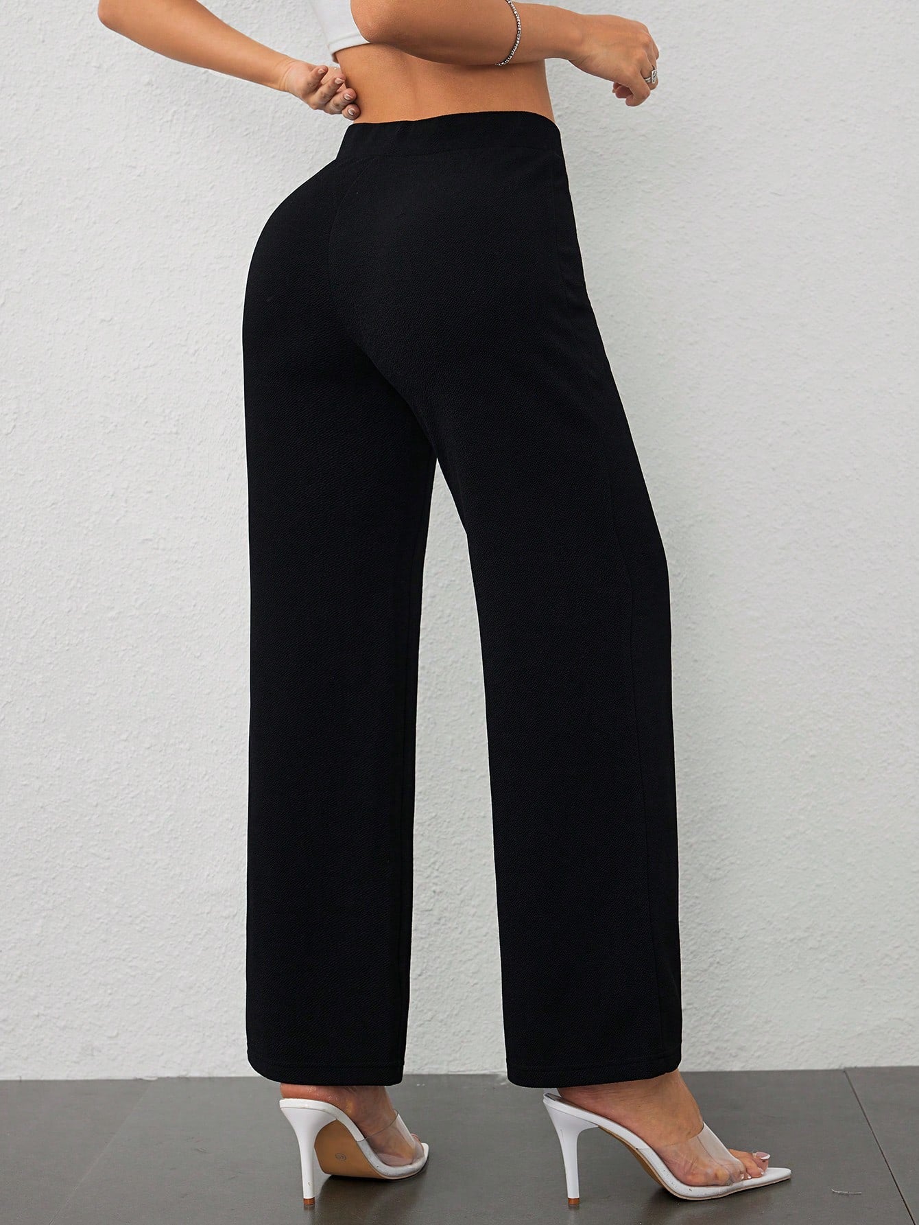 Vivamere Women's Casual Elegant Waist Cross Fit Straight Pants,Petite Women