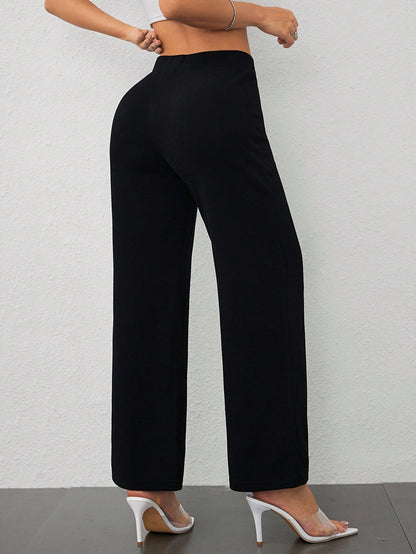 Vivamere Women's Casual Elegant Waist Cross Fit Straight Pants,Petite Women
