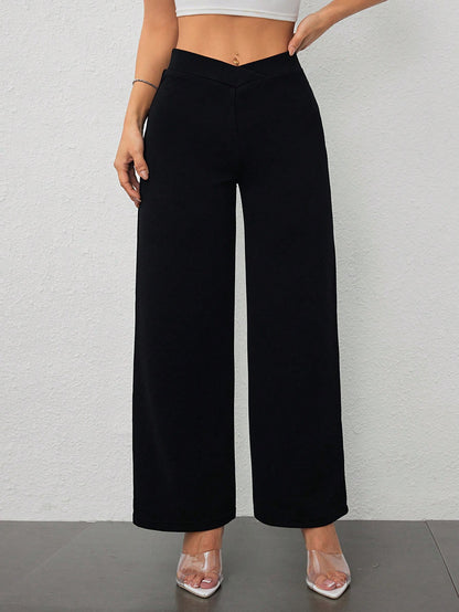 Vivamere Women's Casual Elegant Waist Cross Fit Straight Pants,Petite Women
